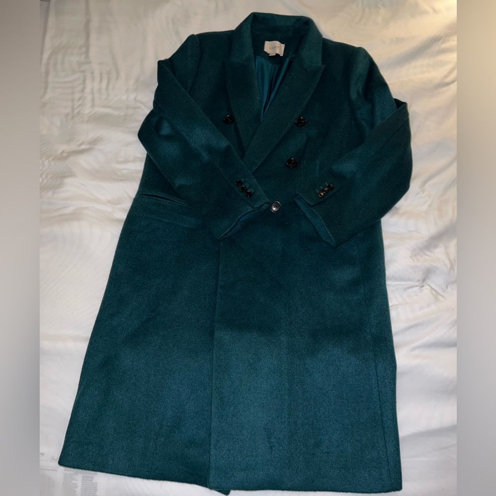 LOFT Blue Green Teal Double Breasted Pea Coat Size Extra Large Petite XLP